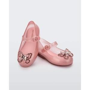 NEW MINI MELISSA girls' sweet love butterfly flat in pink glitter